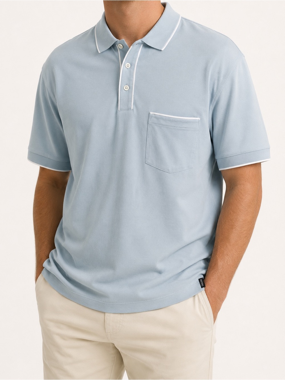 Hugo Boss Pale Blue Short-Sleeve Pocket Polo with White Trim